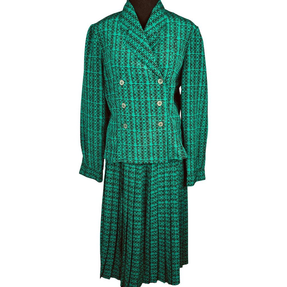 VINTAGE 80s 2-Piece Blazer & Pleated Skirt Set